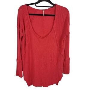 We The Free Ribbed Top Medium Womens Long Sleeve Boat Neck Red Pullover